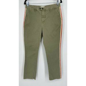 FRAME Le Beau Duo Tape Slim Chino Pants Size 28 Stretch Crop Side Stripe Green